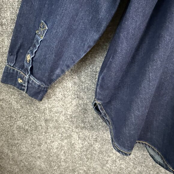 AVA & VIV Long Sleeve Denim Shacket Shirt Fitted Women 3X Dark Wash Button Darts - Picture 10 of 13